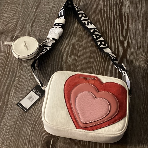 Karl Lagerfeld Handbags - Karl Lagerfeld Crossbody White Bag with Red and Pink Hearts Valentine Edition